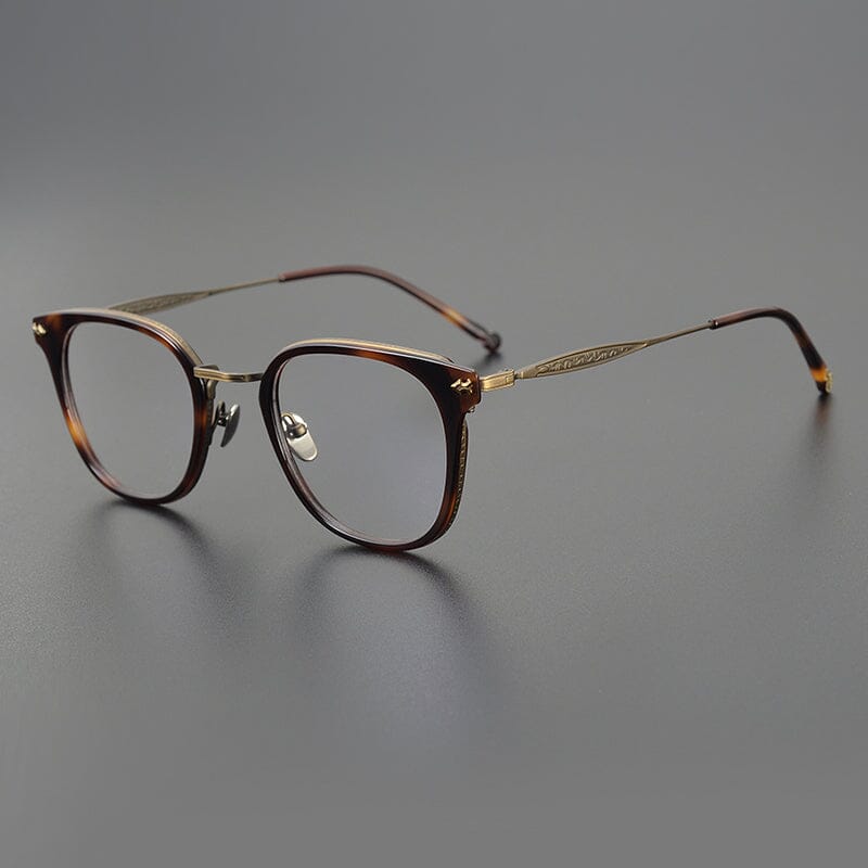 Rune Vintage Acetate Titanium Glasses Frame Round Frames Southood Leopard bronze