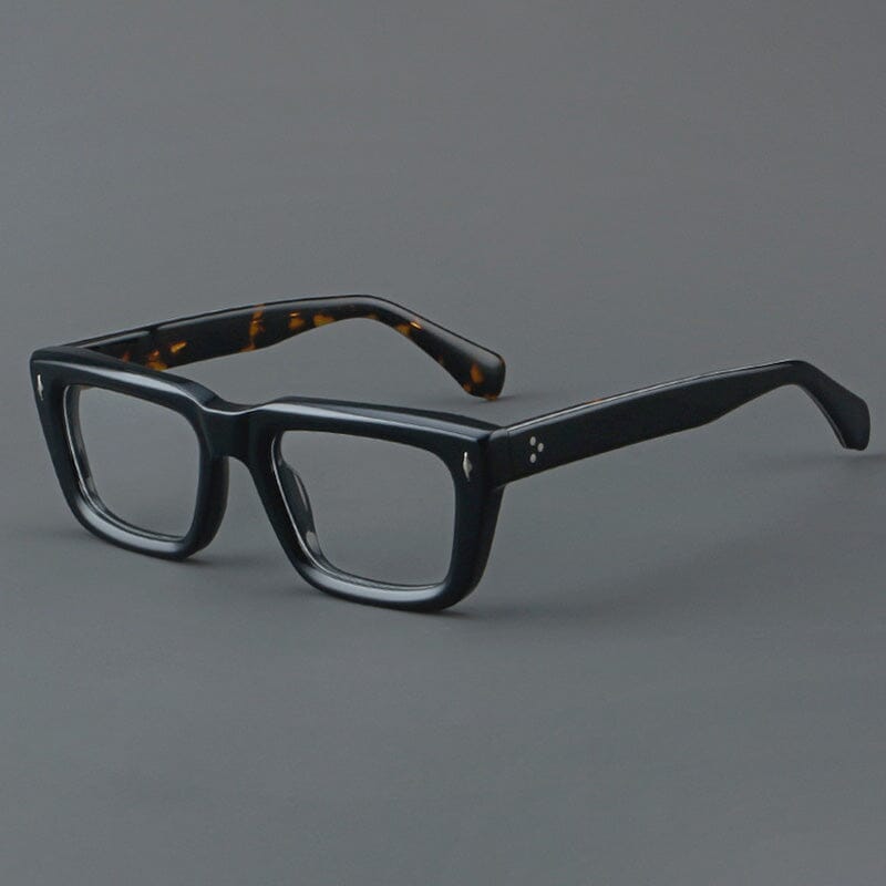 Sutton Retro Rectangle Acetate Glasses Frame Rectangle Frames Southood Black leopard 