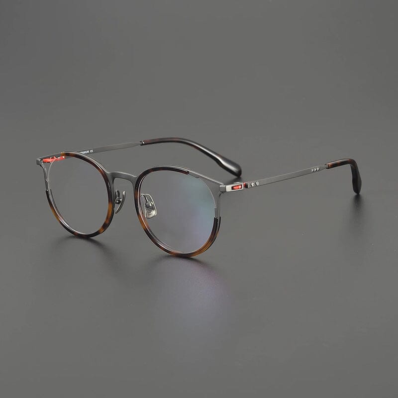 Tai Retro Titanium Eyeglasses Frame Round Frames Southood Leopard Gun