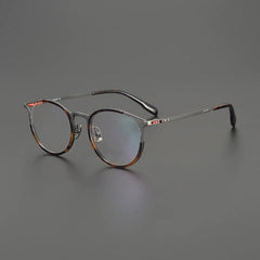 Tai Retro Titanium Eyeglasses Frame Round Frames Southood Leopard Gun