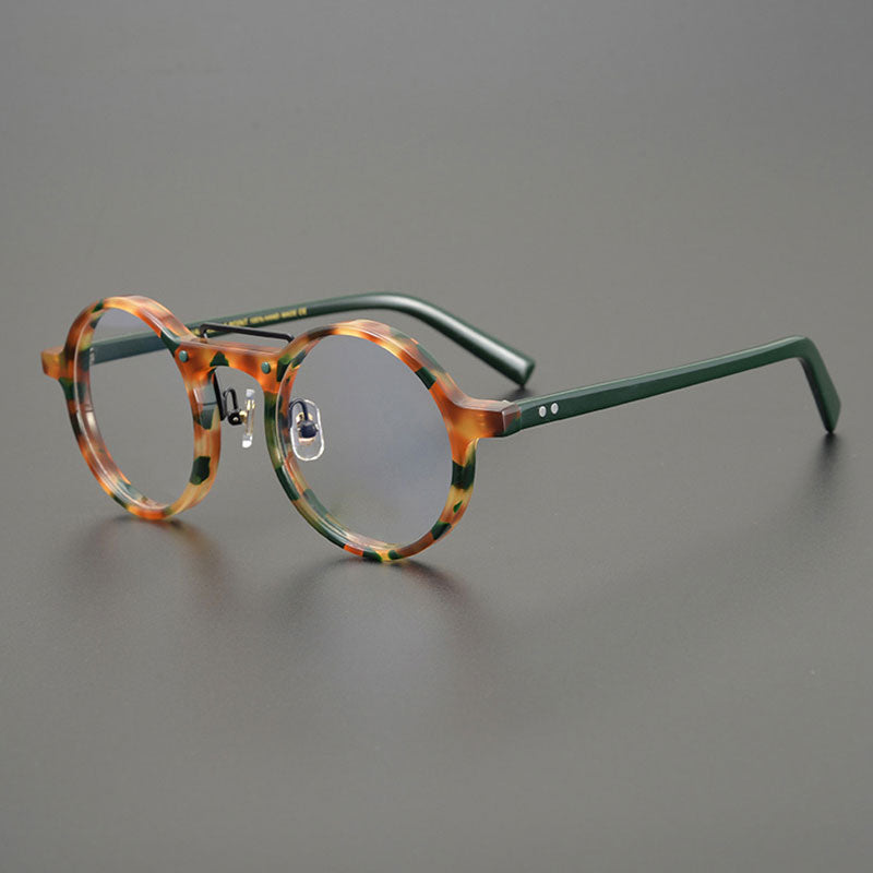 Van Vintage Round Acetate Optical Glasses Frame Round Frames Southood Green-leopard
