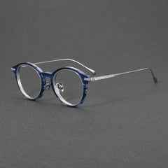Vinny Vintage Acetate Titanium Glasses Frame Oval Frames Southood Blue Stripe Silver