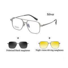 Ward Aluminum Magnesium Titanium Glasses Frame With Magnetic Sunglasses Clips Aviator Frames Southood Silver (with 2 pairs of clips)
