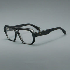 Yuan Retro Rectangle Acetate Glasses Frame Aviator Frames Southood Black