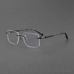 Aaron Retro Rimless Titanium Glasses Frame Rectangle Frames Southood Black 