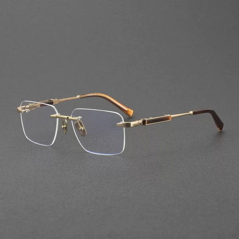 Aaron Retro Rimless Titanium Glasses Frame Rectangle Frames Southood Gold 