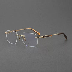 Aaron Retro Rimless Titanium Glasses Frame Rectangle Frames Southood Gold 