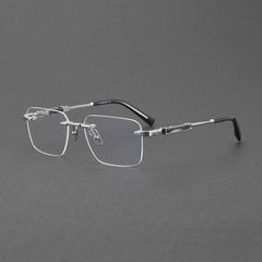 Aaron Retro Rimless Titanium Glasses Frame Rectangle Frames Southood Silver 