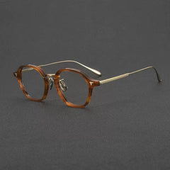 Alcaraz Vintage Oval Acetate Glasses Frame Oval Frames Southood Brown Striped Gold 