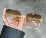Amber Vintage Alloy Chain Rivet Square Eyewear Sunglasses MON Beige Tea 