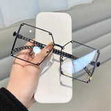 Amber Vintage Alloy Chain Rivet Square Eyewear Sunglasses MON Black Clear 