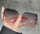 Amber Vintage Alloy Chain Rivet Square Eyewear Sunglasses MON Blue pink 