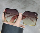 Amber Vintage Alloy Chain Rivet Square Eyewear Sunglasses MON Grey green 