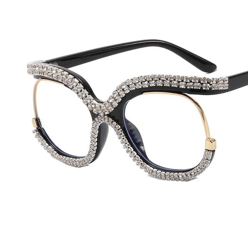Arlene Luxury Rhinestone Large Glasses Frame Cat Eye Frames Southood Black 