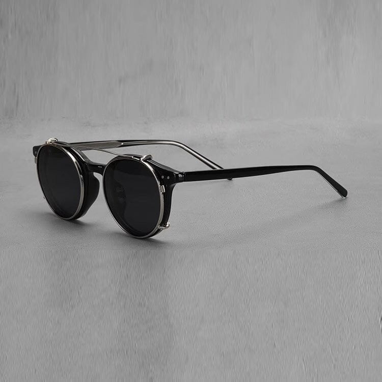 Ashlen TR90 Vintage Eyeglasses Frame With Sunglasses Clips Round Frames Southood Black with clips 