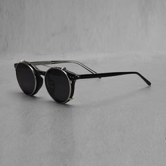 Ashlen TR90 Vintage Eyeglasses Frame With Sunglasses Clips Round Frames Southood Black with clips 