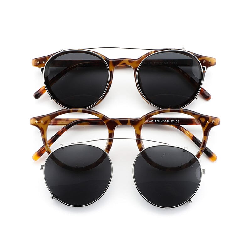 Ashlen TR90 Vintage Eyeglasses Frame With Sunglasses Clips Leopard with clips