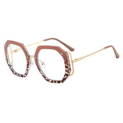Belle Polygon Round Glasses Round Frames Southood Coffee leopard 