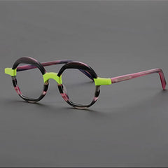 Benon Round Striped Acetate Glasses Frame Round Frames Southood Pink 