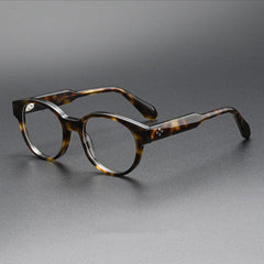 Brad Retro Acetate Glasses Frame Oval Frames Southood Coffe Leopard 