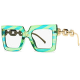 Claire Fancy Square Metal Chain Glasses Frame Rectangle Frames Southood green stripe clear 