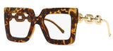 Claire Fancy Square Metal Chain Glasses Frame Rectangle Frames Southood leopard clear 