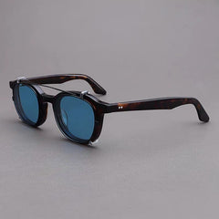 Crowe Vintage Acetate Glasses Frame With sunglasses Clips Sunglasses Southood Leopard(Blue Lens) 