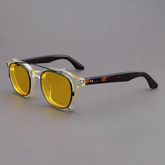 Crowe Vintage Acetate Glasses Frame With sunglasses Clips Sunglasses Southood Yellow Leopard(Yellow Lens) 