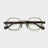 Daryll Polygon TR90 Vintage Eyeglass Frame Geometric Frames Southood Gray Green Leopard 