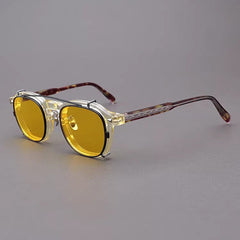 Dempsey Glasses Frame With Polarized Sunglasses Clips Rectangle Frames Southood Yellow Leopard(Yellow Lens) 