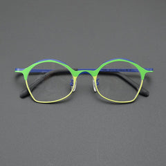 Eka Vintage Titanium Glasses Frame Geometric Frames Southood Green Yellow 