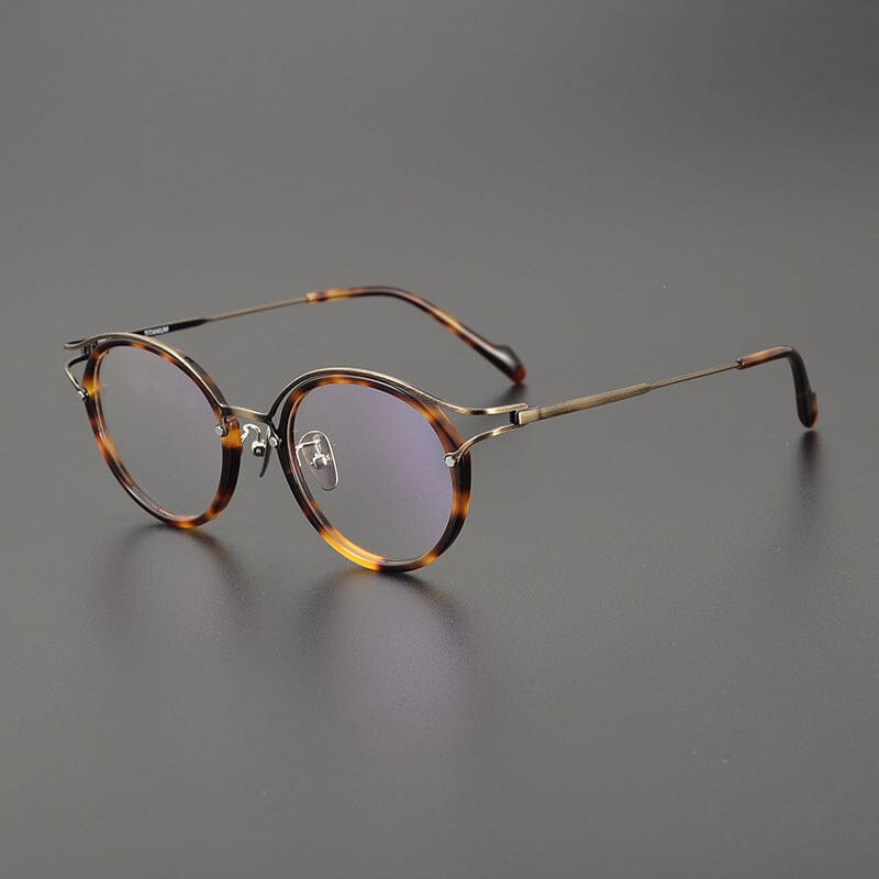 Elvey Vintage Titanium Glasses Frame Round Frames Southood Leopard Bronze 