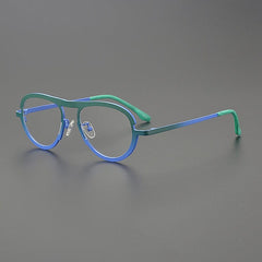 Faraj Pilot Titanium Glasses Frame Cat Eye Frames Southood Green Blue 