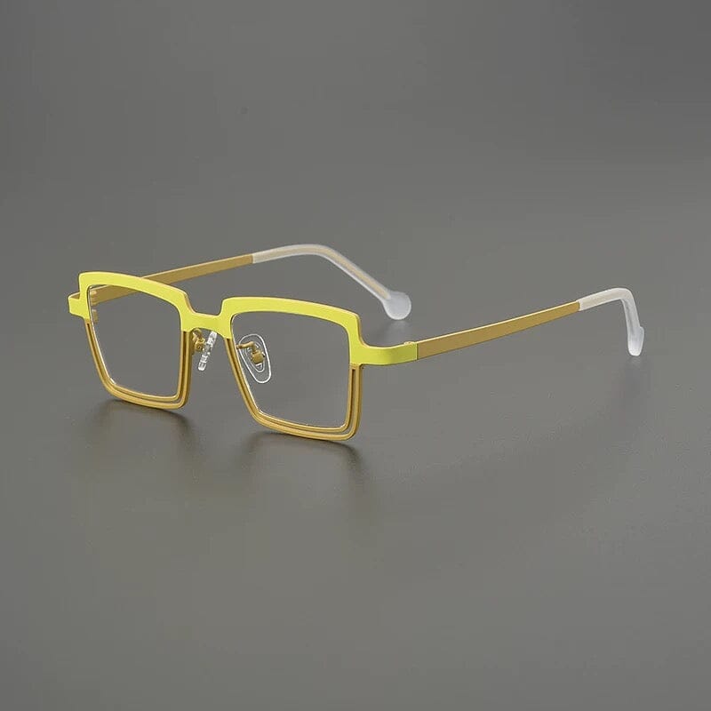Fish Square Ultralight Titanium Glasses Frame Rectangle Frames Southood Yellow Brown 