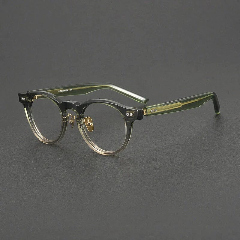 Fritz Vintage Acetate Glasses Frame Round Frames Southood Green Gradient Tea Gold 