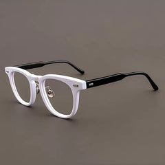 Fujita Retro Acetate Glasses Frame Oval Frames Southood White Black 