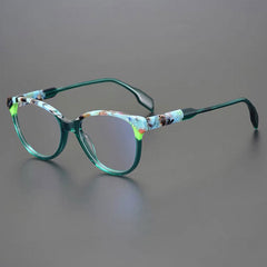 Geoff Unisex Retro Cat Eye Acetate Patterns Glasses Frame Cat Eye Frames Southood Green 