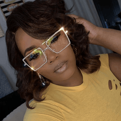 Glory Rhinestone Square Glasses Rectangle Frames MON Gold 