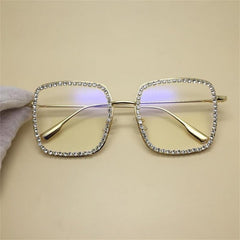 Glory Rhinestone Square Glasses Rectangle Frames MON Gold B 