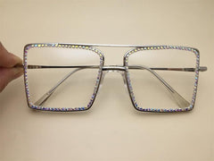 Glory Rhinestone Square Glasses Rectangle Frames MON Silver 