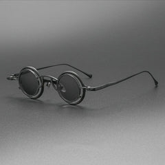 GO Round Titanium Glasses Frame With Magnetic Sunglasses Clips Round Frames Southood Black(Black Gray) 
