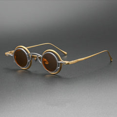 GO Round Titanium Glasses Frame With Magnetic Sunglasses Clips Round Frames Southood Gold(Tea) 