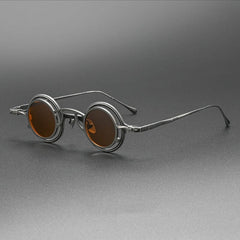 GO Round Titanium Glasses Frame With Magnetic Sunglasses Clips Round Frames Southood Gun(Tea) 