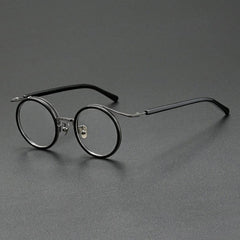 Han Premium Series Vintage Acetate Round Glasses Frame Round Frames Southood Black Gun 
