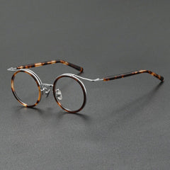 Han Premium Series Vintage Acetate Round Glasses Frame Round Frames Southood Leopard Silver 