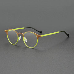 Hector Retro Titanium Eyeglasses Frame Round Frames Southood Yellow Green Brown 