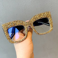 Hedda Rhinestone Oversized Eyewear Cat Eye Frames Mon Gold 