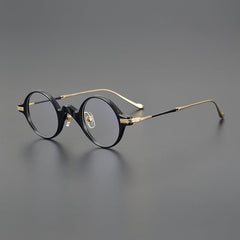 Hugo Vintage Acetate Titanium Eyeglasses Frame Round Frames Southood Black Gold 