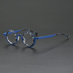 Jago Titanium Acetate Round Glasses Frame Round Frames Southood Blue Leopard 