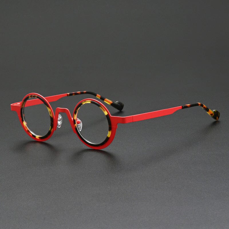 Jago Titanium Acetate Round Glasses Frame Round Frames Southood Red Leopard 